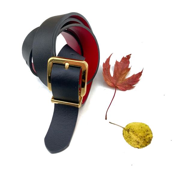 Vintage Ralph Lauren Reversible Black Red Leather Belt | Gold Buckle 90s Y2K - Picture 2 of 15